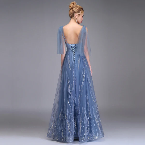 Elegante Meeresblau Abendkleider 2019 A Linie Tiefer V-Ausschnitt Ärmellos Applikationen Spitze Schleife Stoffgürtel Lange Rüschen Rückenfreies Festliche Kleider
