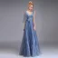 Elegante Meeresblau Abendkleider 2019 A Linie Tiefer V-Ausschnitt Ärmellos Applikationen Spitze Schleife Stoffgürtel Lange Rüschen Rückenfreies Festliche Kleider