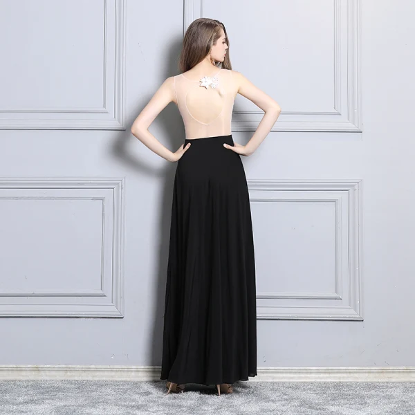 Abordable Noire Transparentes Robe De Soirée 2019 Princesse Col v profond Sans Manches Appliques En Dentelle Perlage Faux Diamant Fendue devant Longue Volants Dos Nu Robe De Ceremonie