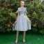 Affordable Chic / Beautiful Sky Blue Bridesmaid Dresses 2019 A-Line / Princess Appliques Lace Tea-length Ruffle Backless Wedding Party Dresses