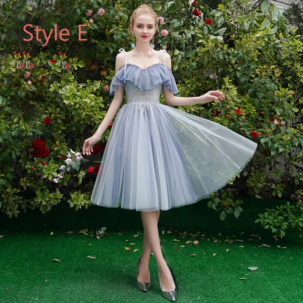 Affordable Chic / Beautiful Sky Blue Bridesmaid Dresses 2019 A-Line / Princess Appliques Lace Tea-length Ruffle Backless Wedding Party Dresses