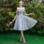 Affordable Chic / Beautiful Sky Blue Bridesmaid Dresses 2019 A-Line / Princess Appliques Lace Tea-length Ruffle Backless Wedding Party Dresses