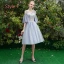 Affordable Chic / Beautiful Sky Blue Bridesmaid Dresses 2019 A-Line / Princess Appliques Lace Tea-length Ruffle Backless Wedding Party Dresses