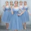 Abordable Océan Bleu Transparentes Robe Demoiselle D'honneur 2019 Princesse Appliques En Dentelle Thé Longueur Volants Dos Nu Robe Pour Mariage