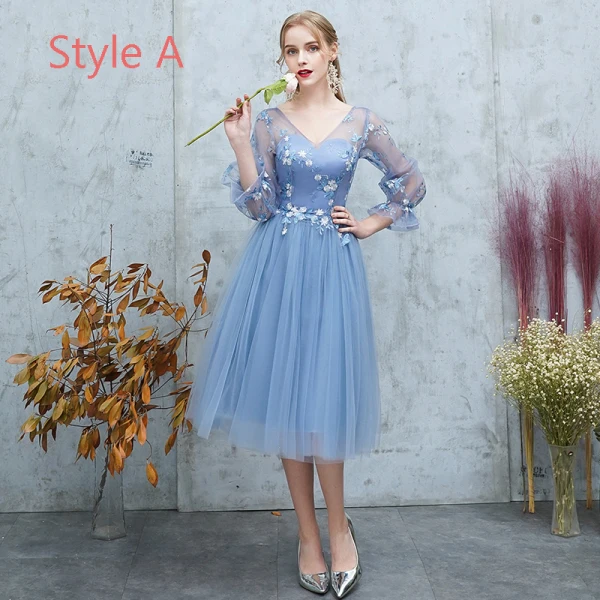Abordable Océan Bleu Transparentes Robe Demoiselle D'honneur 2019 Princesse Appliques En Dentelle Thé Longueur Volants Dos Nu Robe Pour Mariage
