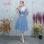 Abordable Océan Bleu Transparentes Robe Demoiselle D'honneur 2019 Princesse Appliques En Dentelle Thé Longueur Volants Dos Nu Robe Pour Mariage