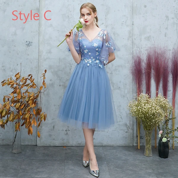 marchesa notte bridesmaid dresses Ladivine 7499 Tea Length A Line Soft Satin Dress, Dusty Blue / 6