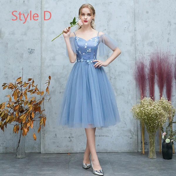 Abordable Océan Bleu Transparentes Robe Demoiselle D'honneur 2019 Princesse Appliques En Dentelle Thé Longueur Volants Dos Nu Robe Pour Mariage