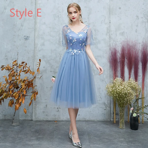 Abordable Océan Bleu Transparentes Robe Demoiselle D'honneur 2019 Princesse Appliques En Dentelle Thé Longueur Volants Dos Nu Robe Pour Mariage