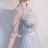 Erschwinglich Schöne Grau Brautjungfernkleider 2019 A Linie Stoffgürtel Applikationen Spitze Lange Rüschen Rückenfreies Kleider Für Hochzeit