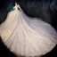 Vintage / Originale Champagne Transparentes Robe De Mariée 2019 Robe Boule Col Haut Gonflée 3/4 Manches Dos Nu Appliques En Dentelle Perlage Cathedral Train Volants