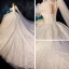 Vintage / Originale Champagne Transparentes Robe De Mariée 2019 Robe Boule Col Haut Gonflée 3/4 Manches Dos Nu Appliques En Dentelle Perlage Cathedral Train Volants