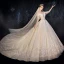 Best Champagne Wedding Dresses 2019 Ball Gown Off-The-Shoulder Short Sleeve Bell sleeves Backless Appliques Lace Beading Cathedral Train Ruffle