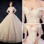 Best Champagne Wedding Dresses 2019 Ball Gown Off-The-Shoulder Short Sleeve Bell sleeves Backless Appliques Lace Beading Cathedral Train Ruffle