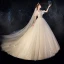 Illusion Champagne Robe De Mariée 2019 Robe Boule Bretelles Spaghetti Détachable Manches Courtes Dos Nu Appliques En Dentelle Perlage Cathedral Train Volants