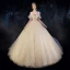 Illusion Champagne Robe De Mariée 2019 Robe Boule Bretelles Spaghetti Détachable Manches Courtes Dos Nu Appliques En Dentelle Perlage Cathedral Train Volants