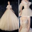 Illusion Champagne Robe De Mariée 2019 Robe Boule Bretelles Spaghetti Détachable Manches Courtes Dos Nu Appliques En Dentelle Perlage Cathedral Train Volants