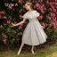 Elegant Grey Bridesmaid Dresses 2019 A-Line / Princess Appliques Lace Flower Tea-length Ruffle Backless Wedding Party Dresses