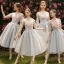 Modern / Fashion Grey See-through Bridesmaid Dresses 2019 A-Line / Princess Heart-shaped Tulle Tea-length Ruffle Wedding Party Dresses
