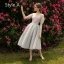 Modern / Fashion Grey See-through Bridesmaid Dresses 2019 A-Line / Princess Heart-shaped Tulle Tea-length Ruffle Wedding Party Dresses
