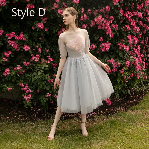 Modern / Fashion Grey See-through Bridesmaid Dresses 2019 A-Line / Princess Heart-shaped Tulle Tea-length Ruffle Wedding Party Dresses