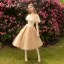 Modern / Fashion Nude Bridesmaid Dresses 2019 A-Line / Princess Appliques Lace Tea-length Ruffle Wedding Party Dresses