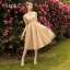 Modern / Fashion Nude Bridesmaid Dresses 2019 A-Line / Princess Appliques Lace Tea-length Ruffle Wedding Party Dresses