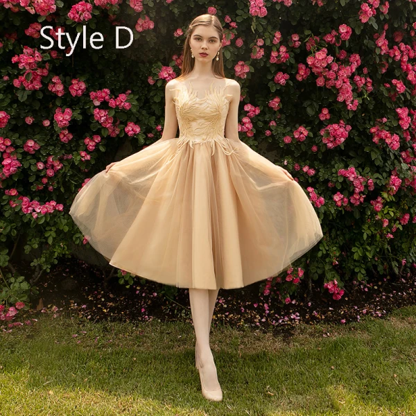 Modern / Fashion Nude Bridesmaid Dresses 2019 A-Line / Princess Appliques Lace Tea-length Ruffle Wedding Party Dresses