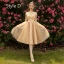 Modern / Fashion Nude Bridesmaid Dresses 2019 A-Line / Princess Appliques Lace Tea-length Ruffle Wedding Party Dresses