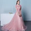 Élégant Rougissant Rose Robe De Soirée 2019 Princesse Encolure Dégagée Manches Courtes Appliques En Dentelle Perlage Train De Balayage Volants Dos Nu Robe De Ceremonie