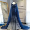 Sparkly Navy Blue Sequins Evening Dresses  2019 Trumpet / Mermaid V-Neck Sleeveless Watteau Train Formal Dresses