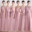 Affordable Blushing Pink Bridesmaid Dresses 2019 A-Line / Princess Sash Appliques Lace Floor-Length / Long Backless Ruffle Wedding Party Dresses