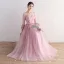 Affordable Blushing Pink Bridesmaid Dresses 2019 A-Line / Princess Sash Appliques Lace Floor-Length / Long Backless Ruffle Wedding Party Dresses