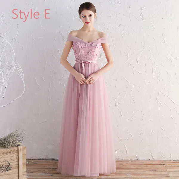 Affordable Blushing Pink Bridesmaid Dresses 2019 A-Line / Princess Sash ...