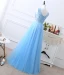 Affordable Sky Blue Bridesmaid Dresses 2019 A-Line / Princess U-Neck Sleeveless Bow Sash Appliques Lace Beading Pearl Floor-Length / Long Ruffle