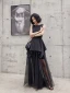 Modern / Fashion Black Summer Evening Dresses  2019 A-Line / Princess Square Neckline Sleeveless Floor-Length / Long Ruffle Formal Dresses