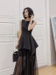 Modern / Fashion Black Summer Evening Dresses  2019 A-Line / Princess Square Neckline Sleeveless Floor-Length / Long Ruffle Formal Dresses