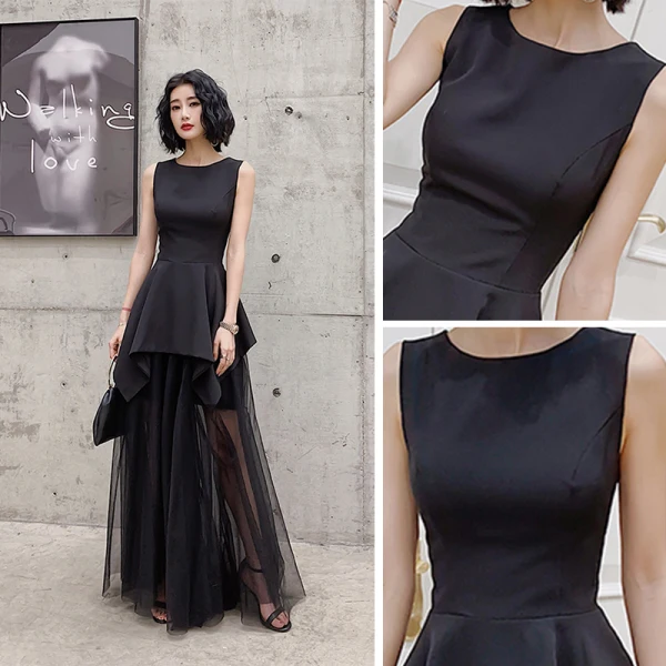 Modern / Fashion Black Summer Evening Dresses 2019 A-Line / Princess Square Neckline Sleeveless Floor-Length / Long Ruffle Formal Dresses