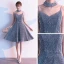 Sparkly Silver Homecoming Graduation Dresses 2019 A-Line / Princess Spaghetti Straps Sleeveless Glitter Polyester Short Backless Formal Dresses