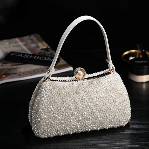 Hermoso Marfil Rebordear Perla Bolsas de embrague 2019 Boda Accesorios