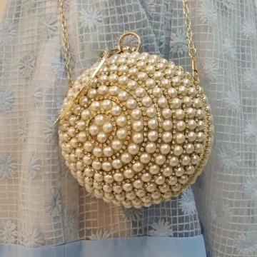 Piękne Złote Kopertówki Kość Słoniowa Frezowanie Perła Rhinestone Akcesoria 2019