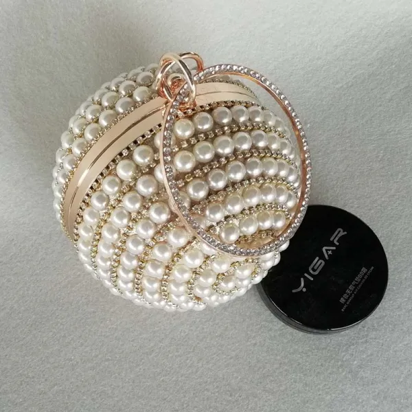 Chic / Beautiful Gold Clutch Bags Ivory Beading Pearl Rhinestone Accessories 2019