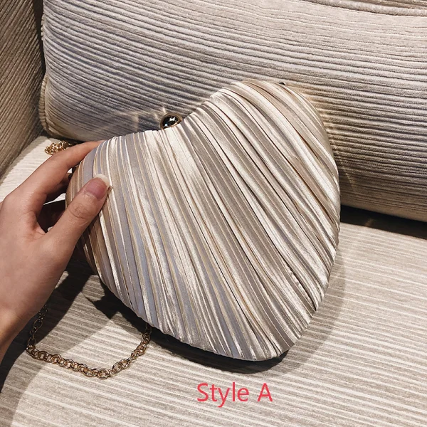 Chic / Beautiful Champagne Heart-shaped Clutch Bags Ruffle Fabric 2019 Accessories