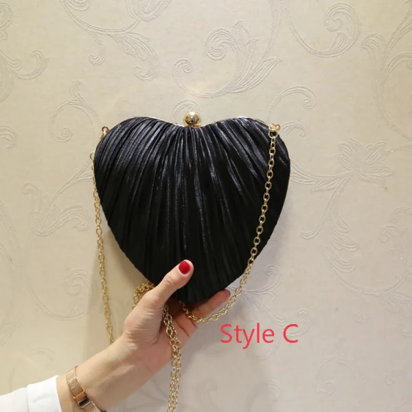 Chic / Beautiful Champagne Heart-shaped Clutch Bags Ruffle Fabric 2019 Accessories
