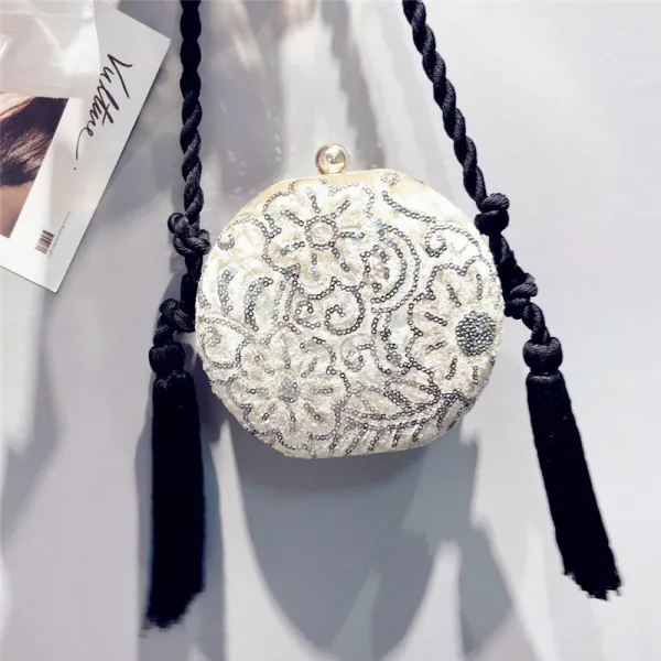 Traditional Navy Blue Lace Flower Sequins Velour Clutch Bags 2019 Tassel Accessories