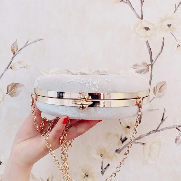 Chic / Beautiful Beige Clutch Bags 2019 3D Lace Pearl Tassel Accessories