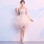 Schöne Champagner Cocktailkleider 2019 Ballkleid Bandeau Ärmellos Applikationen Spitze Strass Kurze Fallende Rüsche Rückenfreies Festliche Kleider