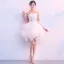 Schöne Champagner Cocktailkleider 2019 Ballkleid Bandeau Ärmellos Applikationen Spitze Strass Kurze Fallende Rüsche Rückenfreies Festliche Kleider