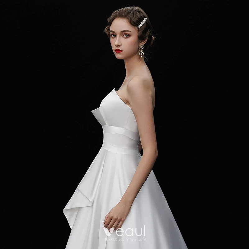 Samantha Sin Tirante Novio Corto Vestido De Dama De Honor Marfil Tallas Grandes