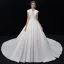 Vintage / Retro Ivory Satin Wedding Dresses 2019 A-Line / Princess Deep V-Neck Sleeveless Cathedral Train Ruffle